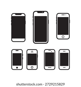 Smartphone Screen Frame Silhouette Set Modern Mobile Device Vector Icons.