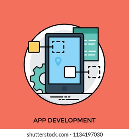 Smartphone screen going through some designing processes and a gear in the scene symbolising app development  