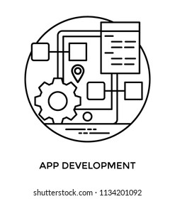 Smartphone screen going through some designing processes and a gear in the scene symbolising app development  