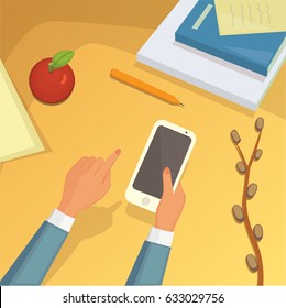 smartphone screen. Hand holds smartphone