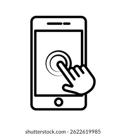Smartphone screen with hand icon on white background