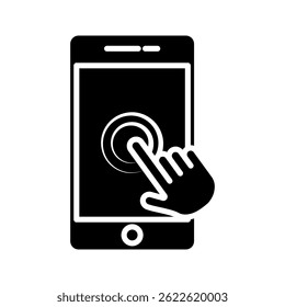 Pantalla del smartphone con el icono de la mano en el fondo blanco