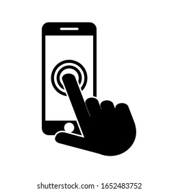 Smartphone screen with hand, Touch screen icon on white background. vector eps 10