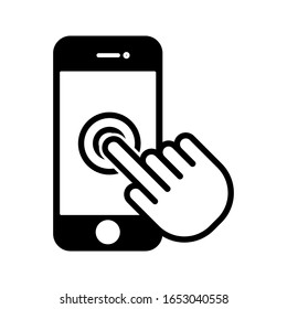 Smartphone screen with hand, Touch screen icon. with hand on white background. editable vector illustration