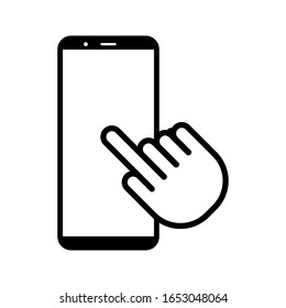 Smartphone screen with hand, Touch screen icon. with hand on white background. editable vector illustration