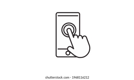 Smartphone screen with hand, touch screen icon, Vector black and white isolated illustration