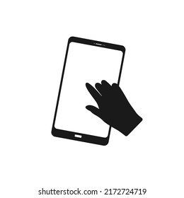 Smartphone screen with hand. Touch screen icon. Vector illustration for design or print,web