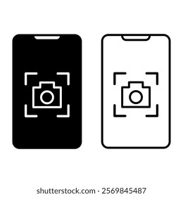 smartphone screen icon with camera, simple flat style, illustration, logo sign symbol pictogram template, for ui or ux isolated on white for mobile app, editable