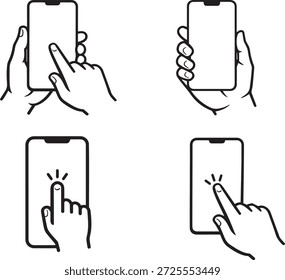 Interações da tela do smartphone gestos de mão utilização do dispositivo móvel ações da tela sensível ao toque ícones de comunicação digital