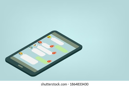 Smartphone screen, isometric that is burning on SNS