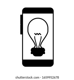smartphone screen with light bulb on white background vector illustration design