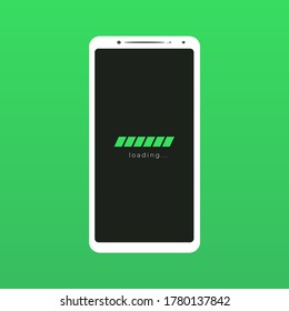 Icono de carga y pantalla Smartphone, fondo de pantalla verde, vector, ilustración, archivo eps