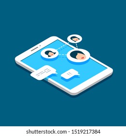 Smartphone screen with messages. Isometry style vector illustration
