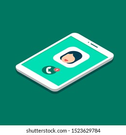 Smartphone screen with missed call. Isometry style vector illustration