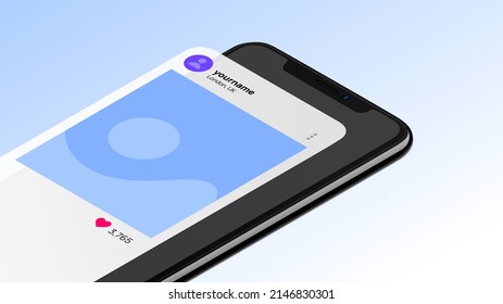 Smartphone Screen Mockup. Social Media with username and likes. Vector illustration