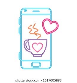 smartphone screen in neon light on white background vector illustration design
