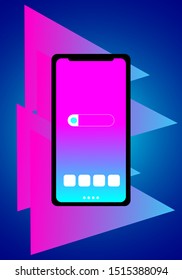 smartphone screen on blue background with tringle