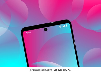 Smartphone screen on a gradient background. Popular social media style. Mobile app screen template EPS10