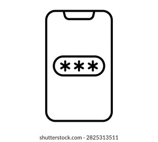 Smartphone screen with passcode asterisks security lock line icon vector illustration.