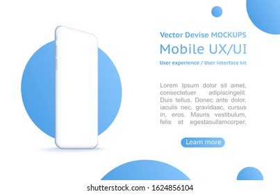 Smartphone screen, phone mockup. 3d isometric illustration cell phone. UI/UX for presentation interface design - stock vector.