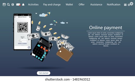 Smartphone screen and QR code transfer - Online payment - Creativity modern Idea and Concept illustration Infographic template.