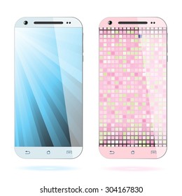 Smartphone with screen saver, isolated on white background. Realistic design. Vector illustration.