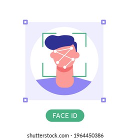 Smartphone screen, scanning app face on screen. Concept of facial recognition, face ID system, biometric identification. Vector Illustration in flat design for mobile app