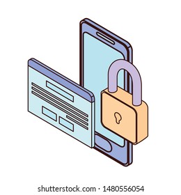 smartphone screen with security padlock on white background