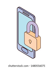 smartphone screen with security padlock on white background