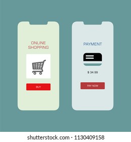 Smartphone screen with shopping payment application ui flat style illustration.