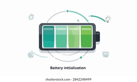 Smartphone screen showing battery initialization process with colorful app icons and progress bar