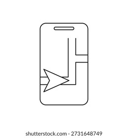 Tela do smartphone mostrando rota do mapa e seta