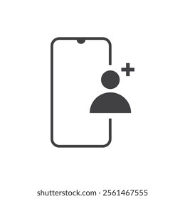 Smartphone screen showing person plus sign for new contact addition, suitable for contact management apps, communication concepts