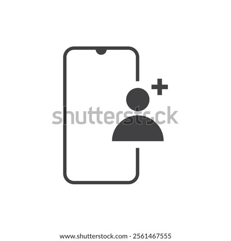 Smartphone screen showing person plus sign for new contact addition, suitable for contact management apps, communication concepts