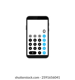 A smartphone screen shows a calculator app with number keys and basic arithmetic function buttons.