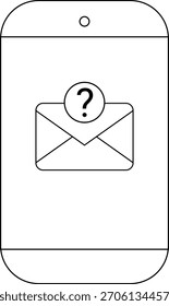 Uma tela de smartphone mostra um ícone de envelope com um ponto de interrogação sobreposto