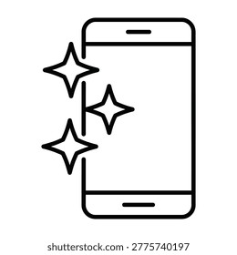Smartphone screen with sparkles line icon representing new or clean mobile device technology smartphone technology