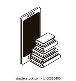 smartphone screen with stack books white background