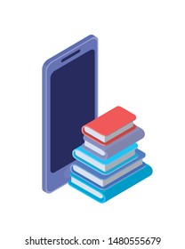 smartphone screen with stack books white background