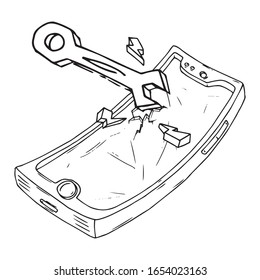 Smartphone screen with support icon. Vector illustration smartphone, telephone. Hand drawn support icon on smartphone.