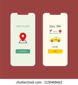 Smartphone screen with taxi application ui flat style illustration.