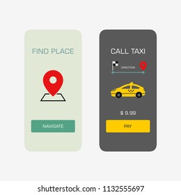 Smartphone screen with taxi application ui flat style illustration.