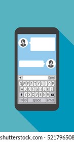 Smartphone  Screen Template with Black and White Qwerty Keyboard Vector Mockup. Friends chatting. Flat design mobile device illustration