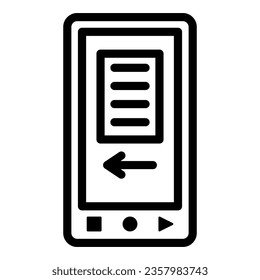 pantalla de smartphone con icono de línea de texto y flecha, concepto de electrónica, signo vectorial de aplicación móvil en fondo blanco, icono de estilo de contorno para concepto móvil y diseño web. Gráficos vectoriales