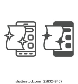 Smartphone screen wipe napkin line and solid icon, disinfection concept. Vector graphics. Clean your display sign on white background, outline style icon for mobile or web design