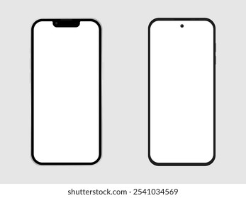 Smartphone Screens, Mobile Phone Template, Front View, Frame, Black, Minimalism, Mockup, Isolated, Vector Illustration