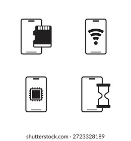 Smartphone sd card wifi chip und stundenglas glyphen