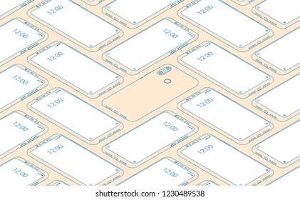 Smartphone seamless flat isometric pattern for background