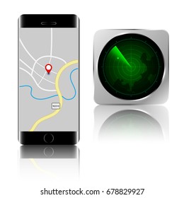 Smartphone with smartphone search applications.vector illustration.