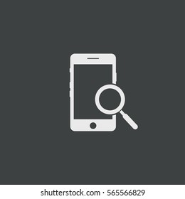 Smartphone search icon isolated on black background
